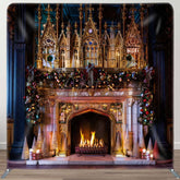 Aperturee - Aperturee Luxury Gold Palace Bell Fireplace Xmas Backdrop